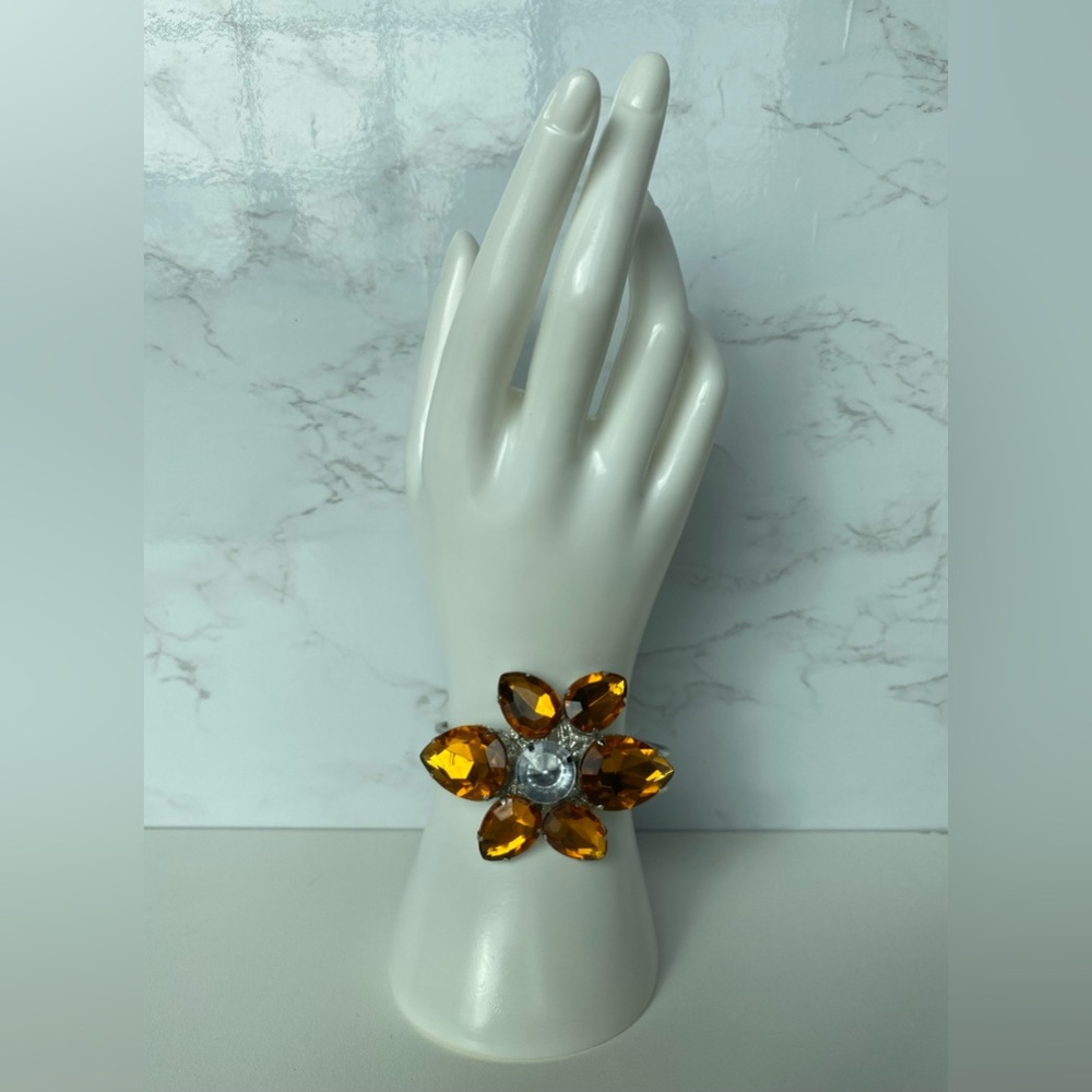 Women's Fashion Jewelry Orange Flower Cuff Bracelet One Size